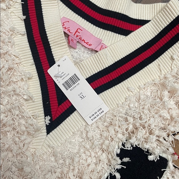 NWT Eva Franco Cream Teddy & Patchwork Pullover XL - Picture 6 of 13